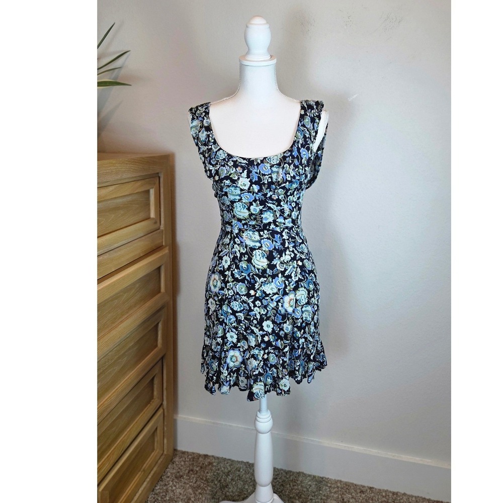 Reformation Floral Mini Dress Black Blue Green Viscose Sleeveless Size 2 USA - Picture 10 of 11